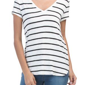 WHITE HOUSE BLACK MARKET Cap Sleeve V-neck Striped Stretch Tee